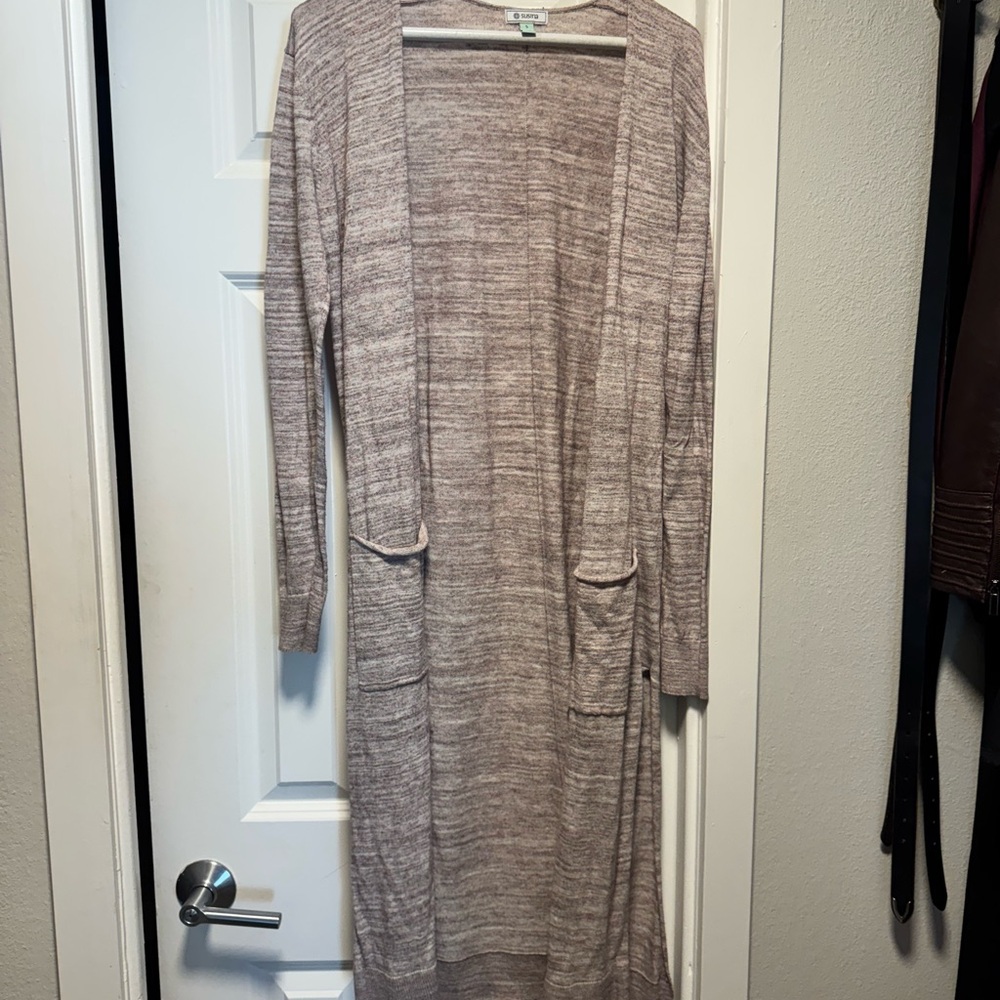 Susina Heathered Open Front Cardigan - heathered purple
